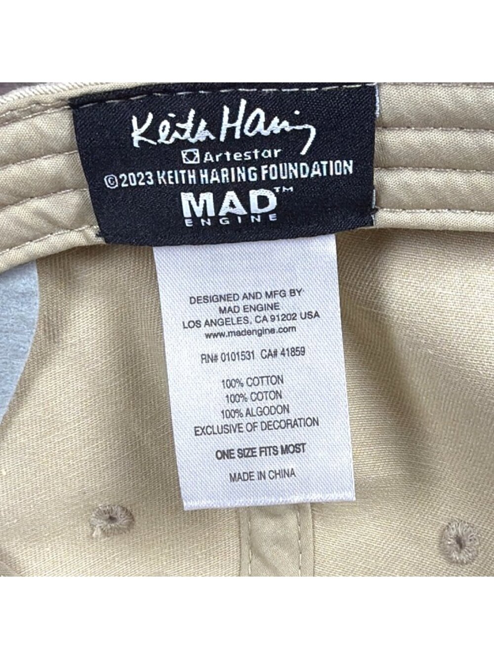 Keith Haring Dancing Figures Adjustable Baseball Cap Khaki Tan Dad Hat Cotton - Picture 5 of 12